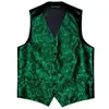 Gilet da uomo Gilet di seta verde Gilet da uomo Abito slim Nero Paisley Cravatta Fazzoletto Gemelli Cravatta Business Barry.Wang Design