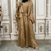 Ethnic Clothing Muslim Fashion Set Satin Long Sleeve Dress Cardigan Jacket 2 Pieces Khimar Abaya Dubai Modest Islamic For Women