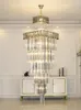 Pendant Lamps Postmodern Light Luxury Crystal Chandelier Villa Duplex Hollow Loft Middle Floor Spiral Staircase