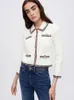 Kvinnors stickor Tees Maje Fashion Elegant Sticked Cardigan Women Sweet Color Contrast Turndown Collar Långärmning Knit Topps Rock 2023 Tröjor 230220