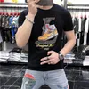 summer new men's T-shirts Tees black white color fashion slim fit printing hot drill short-sleeved short-sleeved fix rhinestone designs pluz size tshirts 4XL 5XL