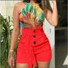 Womens Two Piece Pants Summer Womens Ladies High Waist Casual Solid Beach Belt Skinny Shorts Black Red White Yellow 230220