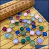 Charms 11X15Mm Gold Bunding Edge Square Natural Crystal Jade Stone Green Blue Quartz Pendants Trendy For Jewelry Making Jiaminstore Dhhrv