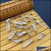 Charms Natural Rock White Crystal Quartz Stone Decorate Connecter Pillar Pendants Sier Gold Edge Trendy For Necklace Ear Jiaminstore Dhc94