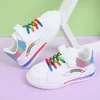 Sneakers Kids Fashion Rainbow Colorful Girls White Casual Shoes Pu Leather Wiith Air Cushion Sole Hookloop Autunm 230217