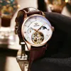 손목 시계 2023 패션 가죽 방수 비즈니스 relogio masculino 자동 기계식 Tourbillon Hollow Mens 시계 8607bwristwatche