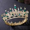 Tiaras brud Royal Pink Crystal Queen King Tiaras Baroque Round Crowns Big Rhinestone Pageant Diadem pannband Bröllop hårtillbehör Z0220