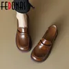 Отсуть обувь Fedonas Classic Tround Toe Women Pumps Толстые каблуки подлинный кожаный ретро -дизайн весенний осенний офис.