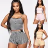 Womens Two Piece Pants Hirigin 2PCS Women Sleepwear Summer Casual Bodycon Striped Crop Top and Shorts Outfits Clothes Sport Pajama Sets 230220