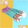 Makeup Brushes 11Pcs Mermaid Foundation Eyebrow Eyeliner Blush Cosmetic Concealer Pinceis De Maquiagem Brochas Para Maquillaje Drop Dhe4L