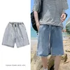 Men's Jeans Men's Summer Denim Shorts Korean Elastic Waist Lace-up Straight Leg Pants Student Loose Casual Cotton