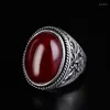 Cluster-Ringe Vintage versilbert schwarz rot grün ovaler Edelstein-Ring Mode Herren- und Damenschmuck Urlaubsgeschenk