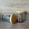 11oz 320ml Iridescent Glass Candle Holder with Bamboo lid Blank Water Bottle DIY Candle jar