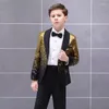 Erkek Takım Elbise Casby Çocuk Yakışıklı Moda Kademeli Değişim Payetler Erkek Çocuk Elbise Sahne Gösterisi Piyano Performans Takım Elbise Üst