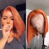 Brazilian 13X4 Lace Front Bob Wig 150% Orange Colored Short Bob 350# 180% 210% Density Silky Straight 12-16inch