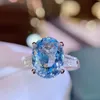 Cluster-Ringe H402 Aquamarin-Ring, feiner Schmuck, reines 18-karätiges Gold, natürliche 4,05 ct blaue Edelsteine