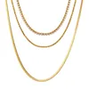 Correntes sobrepostas sobre três camadas de cadeia de perfuração completa Calha de colar clássico de aço inoxidável feminino jóias douradas de jóias 2023 meninas