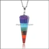 Pendant Necklaces 7 Chakra Pendum Stone Rainbow Pillar Charms Necklace Jewelry Making Hangings Fashion Wholesale Drop Delivery Pendan Dhlpo