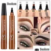 Eyebrow Enhancers Suake Pencil Waterproof Fork Tip Tattoo Pen 4 Head Fine Sketch Liquid Eyebrows Enhancer Dye Tint Pens Drop Deliver Dhcxc