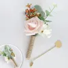 Fleurs décoratives boutonnière de mariage mariée demoiselle d'honneur Corsage épingles de marié fleur soie Rose broche artificielle fournitures