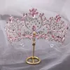 Tiaras KMVEXO Barock Wunderschöne große rosa Strass Tiaras Haarschmuck für Frauen Kristall Hochzeit Krone Braut Kopfbedeckung Party Schmuck Z0220