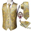 Mäns västar 5st Barry.Wang Design Guld Solid Wedding Vest For Men Pass Silk Slips Manschettknappar Broscher Set Formal Waistcoat