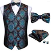 Men's Vests Blue Floral Silk Vest Waistcoat Men Suit Silver Butterfly Handkerchief Cufflinks BowTie Barry.Wang Business Design