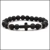 Kralen strengen natuurlijke zwarte lava steen kruis elastische streng armband aromatherapie etherische oliediffuser armband voor mannen sieraden ffs dhles