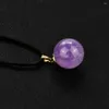 Pendentif Colliers 1pc Naturel Améthyste Boule Collier Violet Cristal Quartz Tour De Cou Reiki Guérison Chakra Femme Fille Bijoux Cadeau D'anniversaire