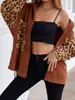 Women's Blouses Women Casual Corduroy Shirts Autumn 2023 Leopard Patchwork Turn-Down Collar Long Sleeve Tops Outerwear Streetwear