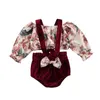 Ensembles de vêtements bébé fille printemps automne vêtements imprimé floral à manches longues hauts et shorts à bretelles ensemble deux pièces 0-18 mois