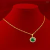 Hanger kettingen retro 18k geel goud gevulde kettingketting voor vrouwen edelsteen sieraden groen smaragd stenen zirkoon jade sleutelbeen