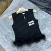 Dames T-shirt Designer Struisvogelhaar Gebreid Vest T-shirts Voor Vrouwen Borduren Brief Mouwloos Breien Hoodie Dames Tees Design