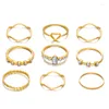 Cluster Rings 9pcs/sets Bohemian Geometric Sets Rhinestone Gold Color Heart Finger Ring For Women Female Trendy Jewelry Accessories