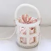 Handmade beaded bucket bag hollow round women's handbag imitation pearl net red bag 230220