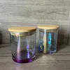 11oz 320ml Iridescent Glass Vastle Titular com tampa de bambu em branco garrafa de água Diy Candle Jar