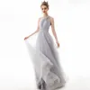 Elegant zilver formele avondjurk mouwloze één schouder kralen pailletten tule prom party jurken a-line robe de soiree 2023 nieuw