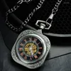 Pocket Watches ForSining FOB Watch Men Vintage Skeleton Mechanical Classic Rom Number Dial Copper Square Case Chain