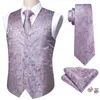 Men's Vests 4PC Pink Floral Silk Vest Waistcoat Men Slim Suit Silver Necktie Handkerchief Cufflinks Tie Barry.Wang Business