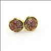 Stud Fashion 12Colors Round 12Mm Resin Druzy Drusy Earrings Gold Color Handmade For Women Jewelry Drop Delivery Dhvdf