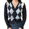 Women's Knits Skin-Touch Stylish Fall Winter Women Rhombus Pattern Knitted Cardigan Sweater Soft Jacket Thick Daily Wear