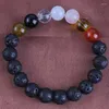 Filo di roccia lavica nera naturale perline da 8/10 mm 7 chakra braccialetto di perline curative equilibrio preghiera Reiki donna yoga