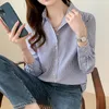 Women's Blouses Blue Striped Shirt Women Long Sleeve Button Office Blouse Woman Clothes 2023 Autumn Womens Tops Korean Style Chemisier Femme