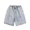 Heren jeans heren zomer denim shorts Koreaanse elastische taille veter-up rechte been broek student losse casual katoen