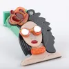 Brooches Punk Cool Black Hair Lady Wear Crown Acrylic For Women Resin Figure Glasses Grils Brooch Lapel Pins Fashion Jewelry Gif