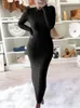 カジュアルドレスヒリギン女性ケーブルニットロングセータードレスクルーネックスリーブソリッドリブ付きボディーコンプルオーバーミディジャンパー