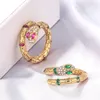 Anéis de casamento Personalidade Snake Ethnic Rose Green Crystal For Women 2023 Boho Gold Metal Metal Ring Jóias de declaração ajustável