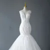 Русалочные свадебные платья зашнуруют Организационная часовня кружевные аппликации свадебные платья Дешевые плюс пляжные бисерные платья с виртами изготовлены на заказ vestidos de novia
