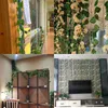 Decorative Flowers 12Pcs Artificial Foliage Garland Silk Green Plant Vine Wall Hanging 6.9ft Creeper Leaf Ivy Home Garden Greening Decor