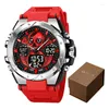 ساعة Wristwatches Stryve Men's Watch مع Box Skull Design Digital-Analog Display Watches Calendar Folding Multifunction S8008